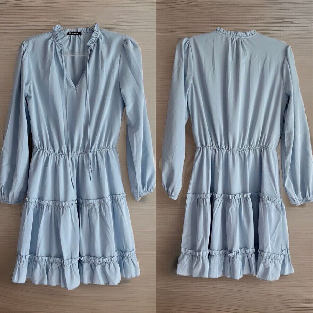 Baby Blue boho peasant long sleeve dress - Picture 2 of 16